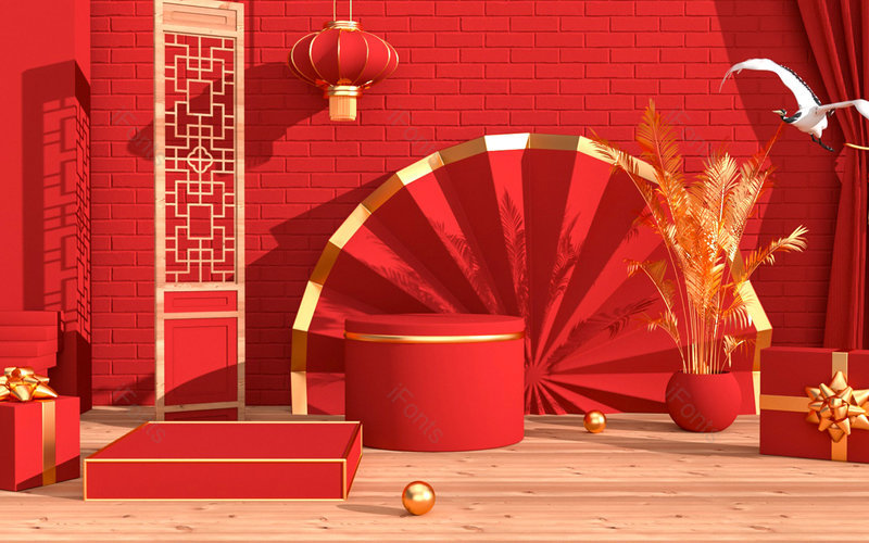 红色喜庆C4D立体创意空间艺术背景设计,插画/手绘图,插画/手绘图库,插画/手绘图下载,插画/手绘